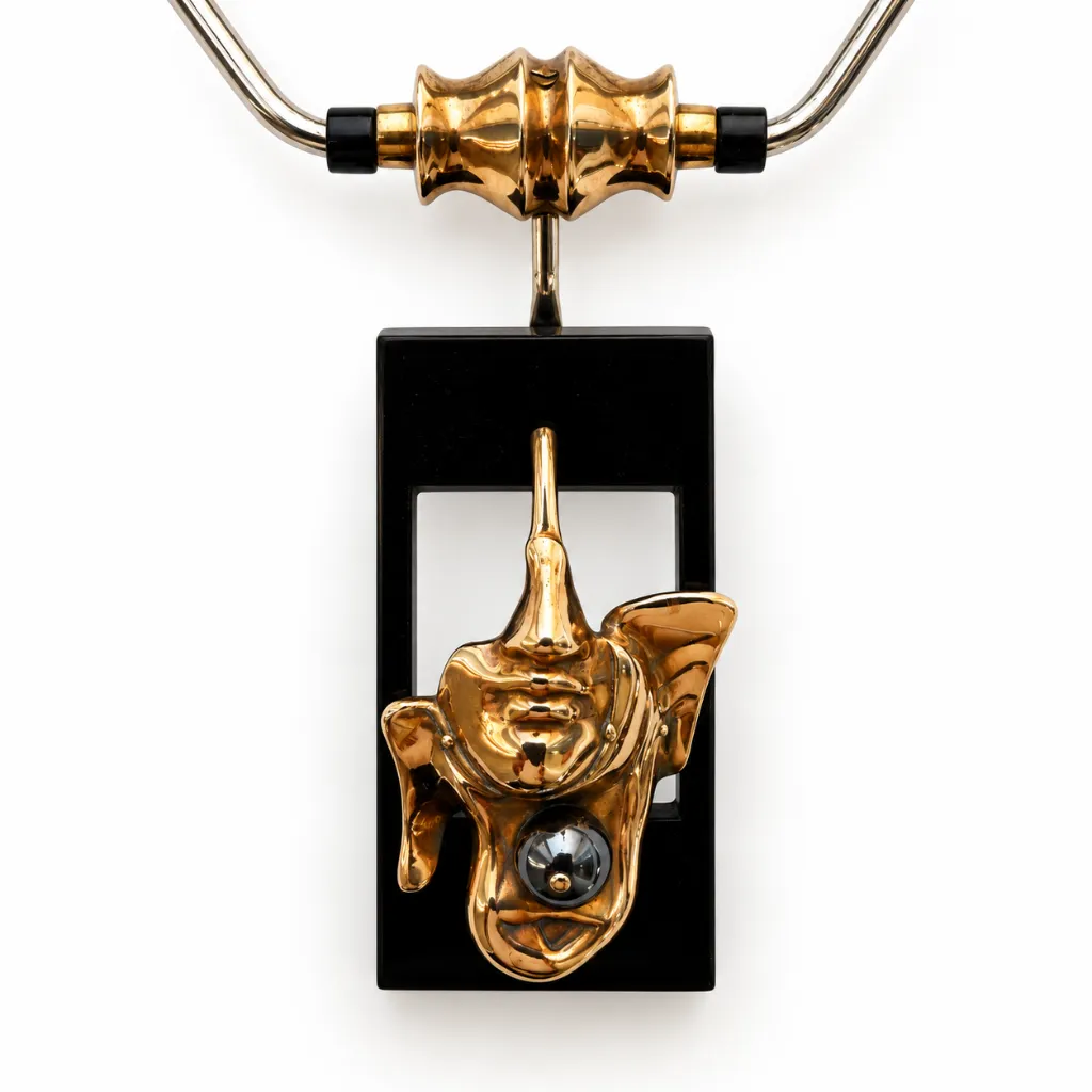 3 - Collier avec médaillon ébène visage laiton et perle DETAIL.webp