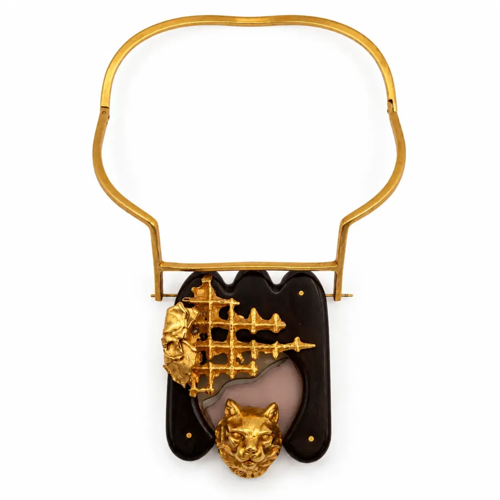 [13 - Collier chat plaqué or et ébène] J013 - Collier